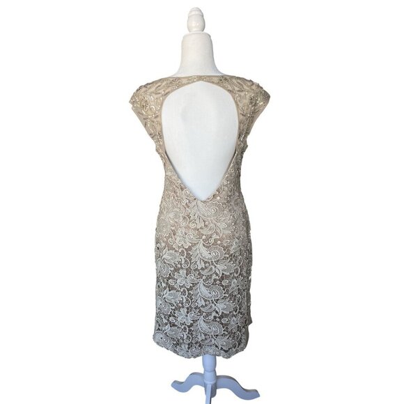Sue Wong Sheath Dress Sz10 Embellished Lace Cap Sleeve Cocktail Elegant Classy - Picture 6 of 10